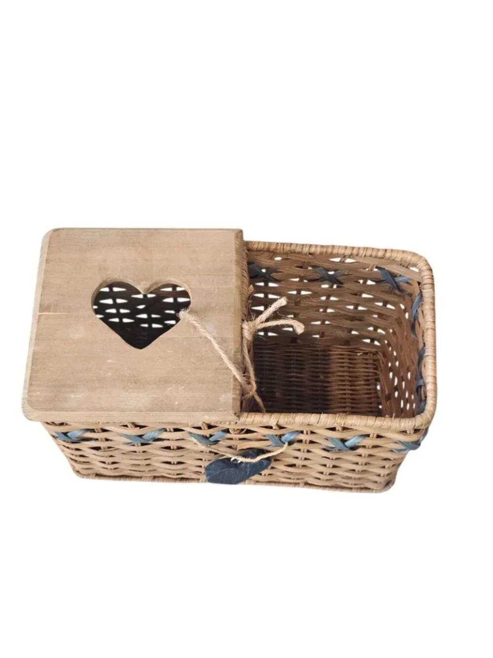 VTG Wicker Organizer Tissue Box Holder Brown Heart Cottagecore 90s Rustic